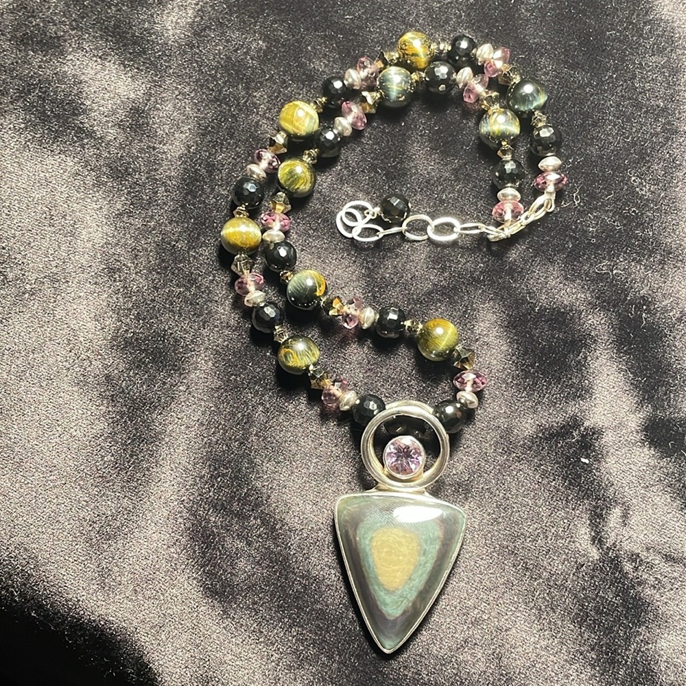 Charles Albert Sterling silver necklace tricolor with pendant. - Picture 4 of 4